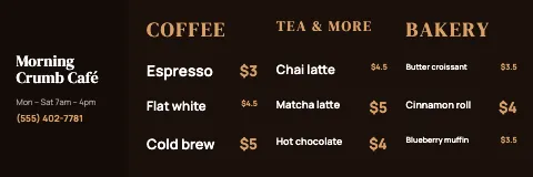 Café & bakery menu strip banner template