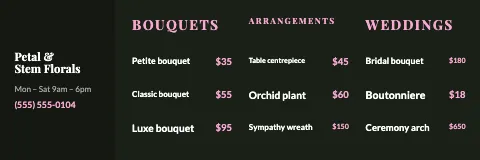 Florist menu strip banner template