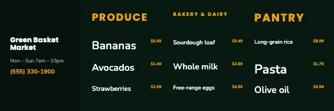 Grocery & market menu strip banner template