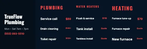 Plumbing & HVAC menu strip banner template