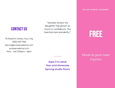 Dance studio bold brochure template