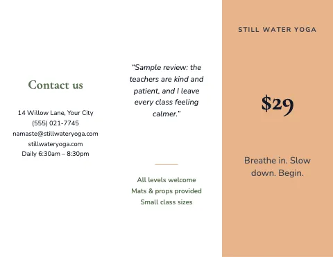 Yoga studio bold brochure template