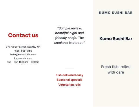 Sushi bar minimal brochure template