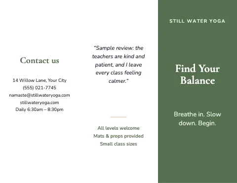 Yoga studio company profile brochure template