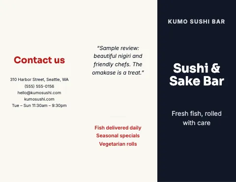 Sushi bar services brochure template