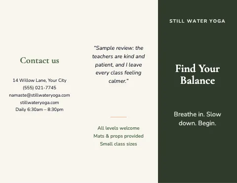 Yoga studio services brochure template