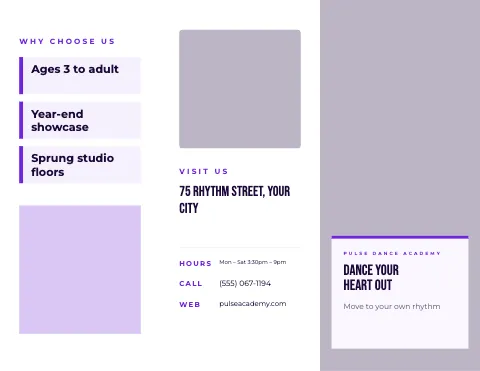 Dance studio photo cover brochure template