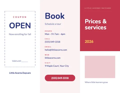 Daycare & preschool price tables brochure template