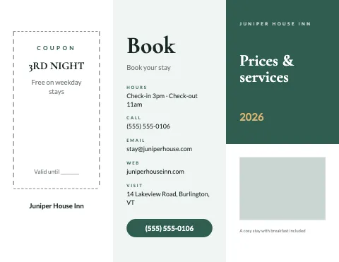 Hotel & B&B price tables brochure template