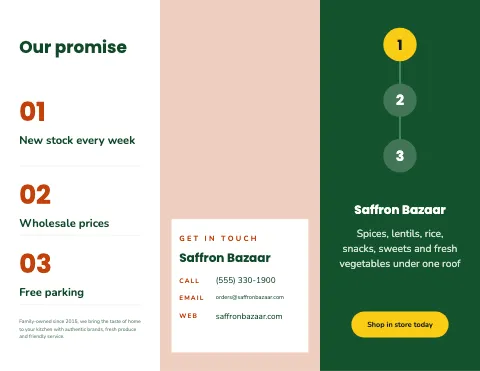Indian grocery process steps brochure template
