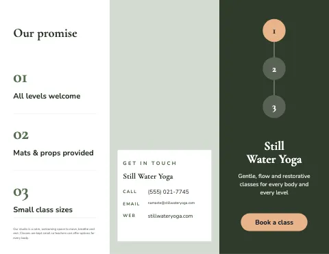 Yoga studio process steps brochure template