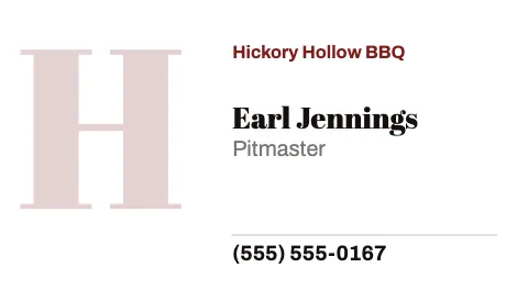 BBQ smokehouse big initial business card template