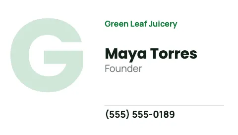 Juice & smoothie bar big initial business card template