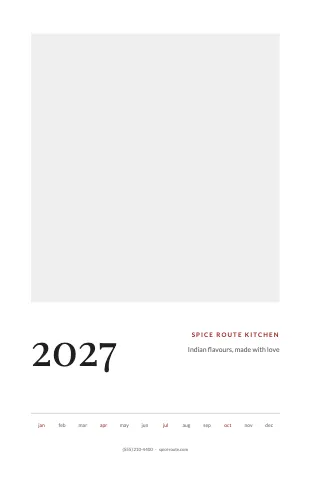 Indian restaurant minimal calendar template