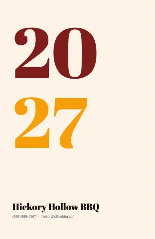 BBQ smokehouse big numeral calendar template