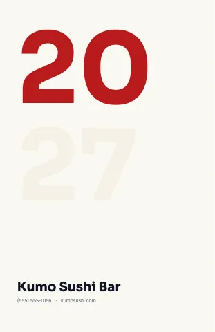 Sushi bar big numeral calendar template