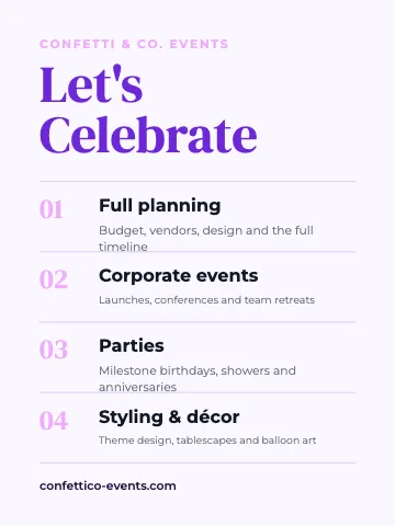 Event planner services list canvas print template