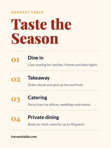 Restaurant services list canvas print template