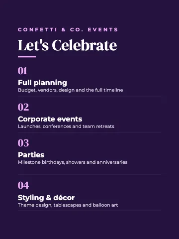 Event planner numbered manifesto canvas print template