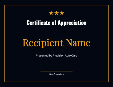 Auto repair award certificate template