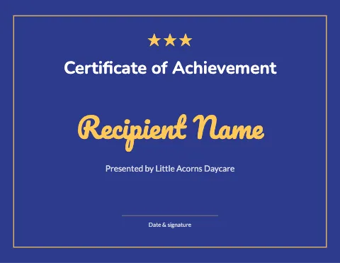 Daycare & preschool award certificate template