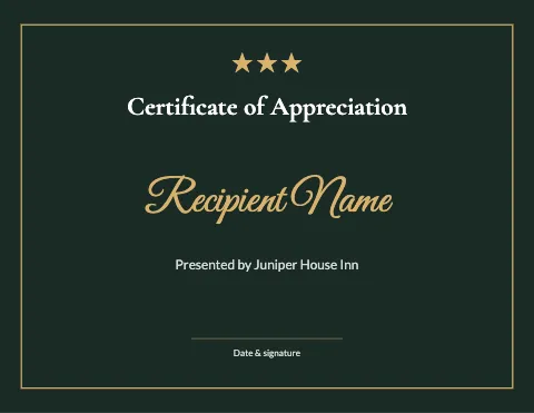 Hotel & B&B award certificate template