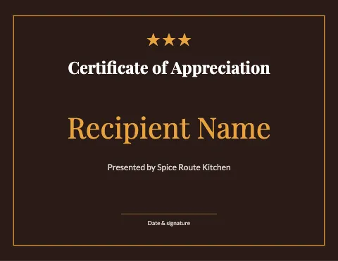 Indian restaurant award certificate template