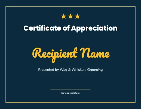 Pet grooming award certificate template