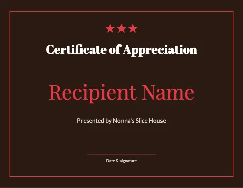 Pizzeria award certificate template
