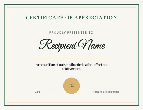 Hotel & B&B classic certificate template