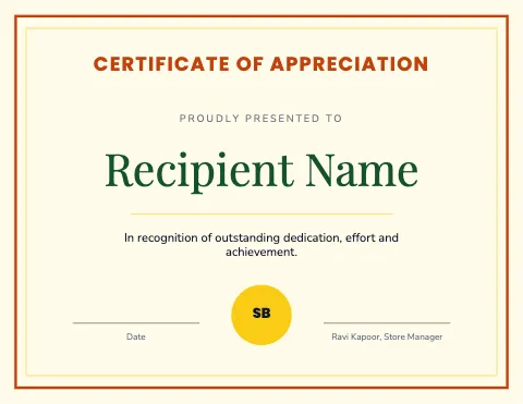 Indian grocery classic certificate template