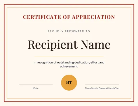 Restaurant classic certificate template