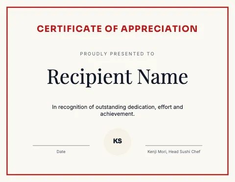 Sushi bar classic certificate template
