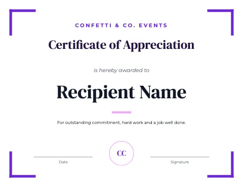 Event planner corners certificate template