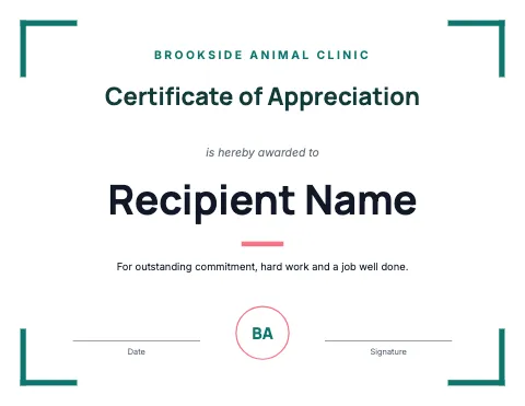 Veterinary clinic corners certificate template