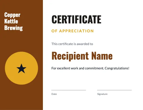 Brewery & bar modern certificate template