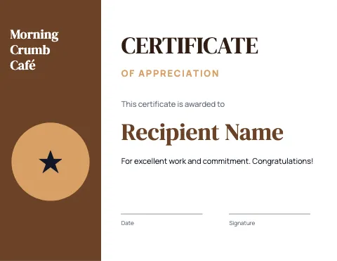 Café & bakery modern certificate template