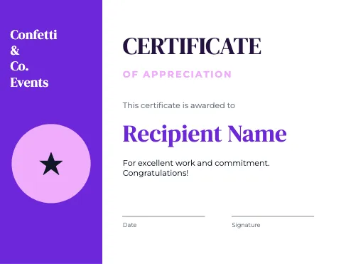Event planner modern certificate template