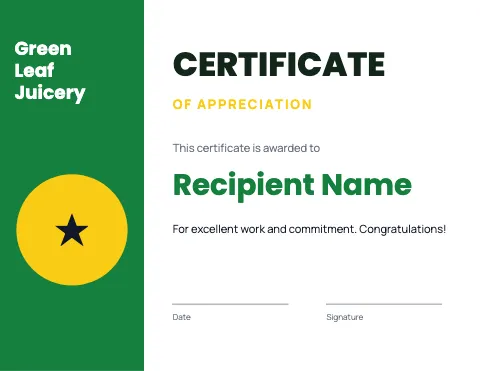 Juice & smoothie bar modern certificate template