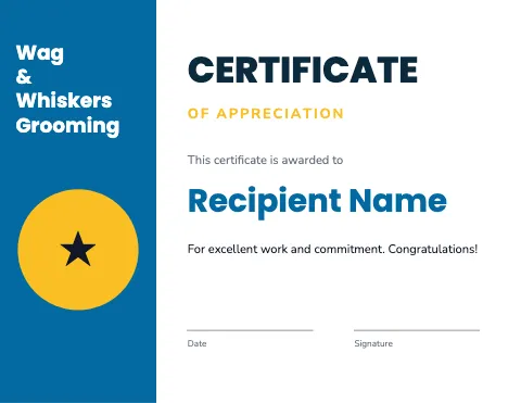Pet grooming modern certificate template