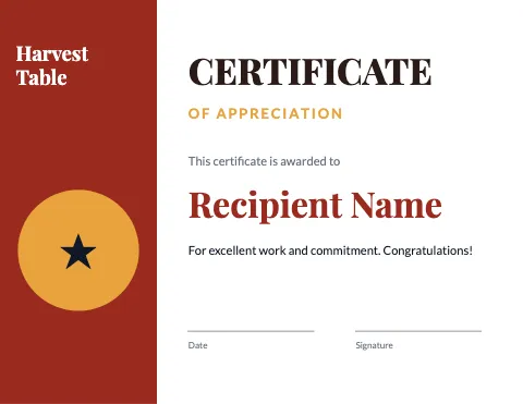 Restaurant modern certificate template