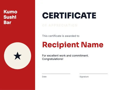 Sushi bar modern certificate template