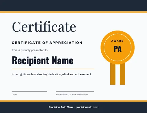 Auto repair ribbon certificate template