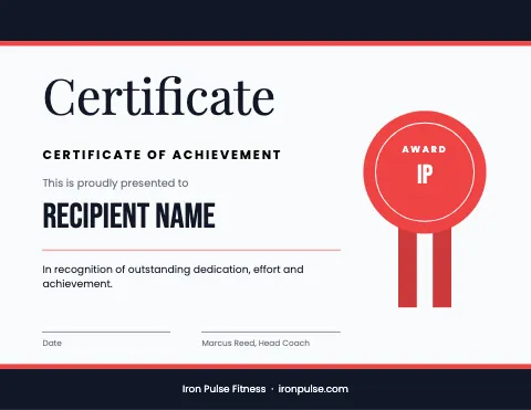 Fitness & gym ribbon certificate template