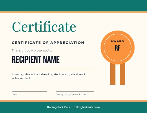Food truck ribbon certificate template