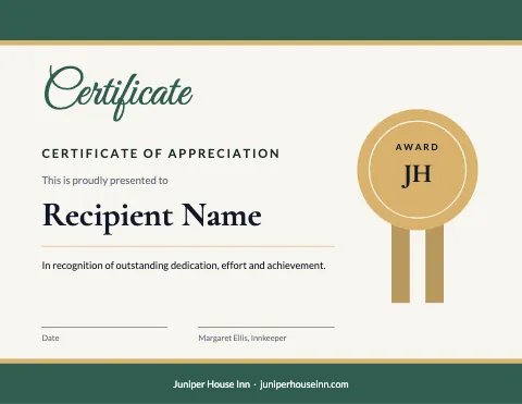 Hotel & B&B ribbon certificate template