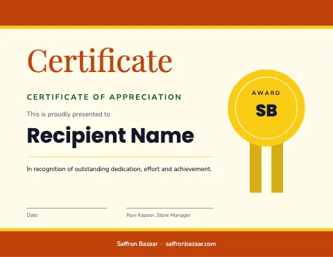 Indian grocery ribbon certificate template