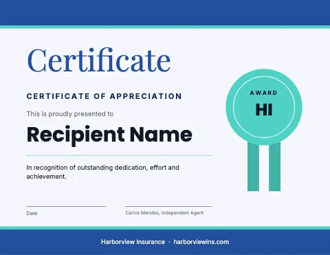 Insurance agency ribbon certificate template