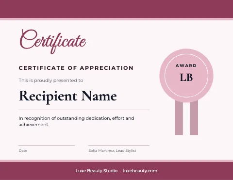 Salon & spa ribbon certificate template