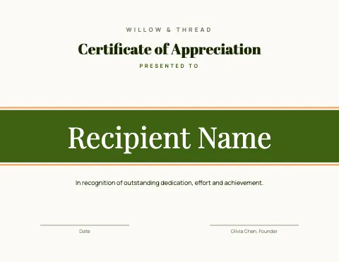 Retail & boutique name band certificate template